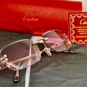 Cartier Women's Sunglasses with Gold Frame and Pink Lenses